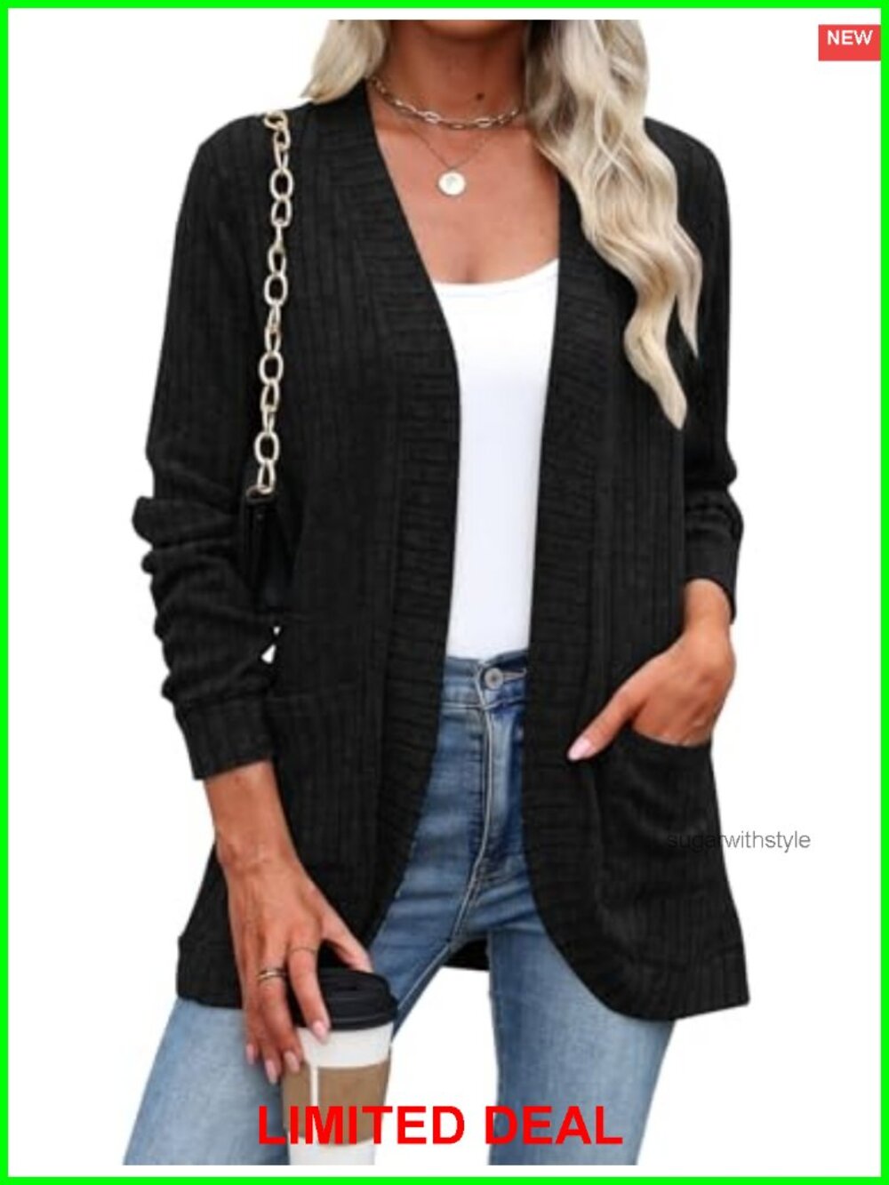 Women's Lightweight Open Front Cardigan Sweater with Pockets Long Sleeve Knit